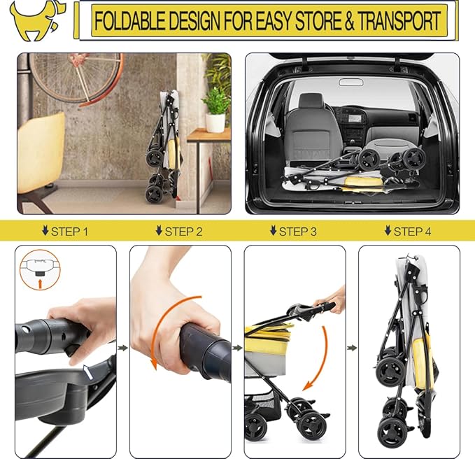 3 in 1 Pet Stroller for Small Dogs and Cats 4 Wheels