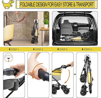 3 in 1 Pet Stroller for Small Dogs and Cats 4 Wheels