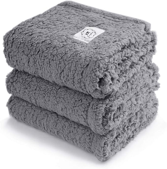 1 Pack 3 Calming Blankets Fluffy Premium Fleece Pet Blanket Soft Sherpa Throw for Dog Puppy Cat Grey Large (41" x31'')