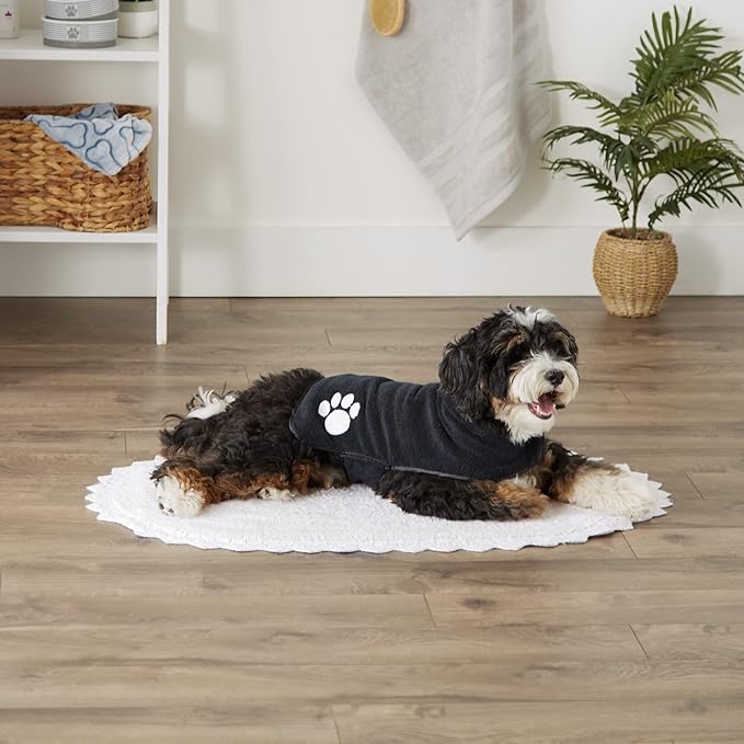 Bone Dry Pet Robe Collection, Embroidered Absorbent Microfiber Bath Robe with Adjustable Closure, for Dogs & Cats, Small, Black