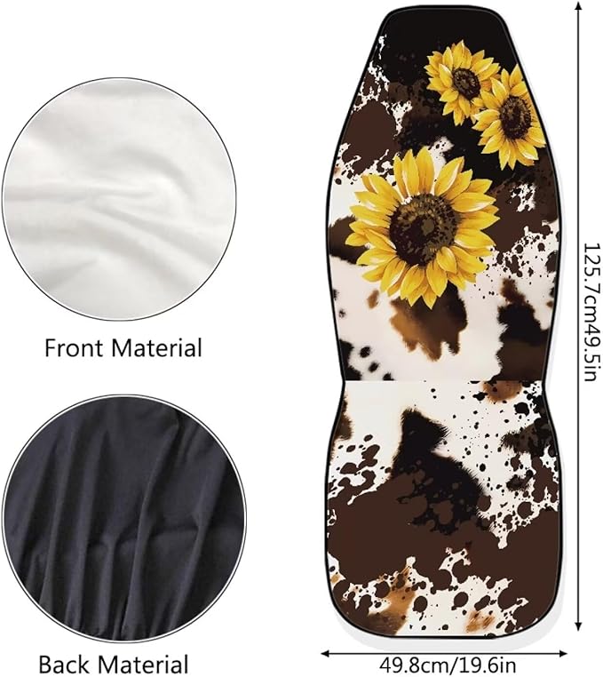 Cow Sunflower Print Car Seat Covers Front Seats Only Air Mesh Cloth Automotive Vehicle Seat Covers Cars Interior for Cars