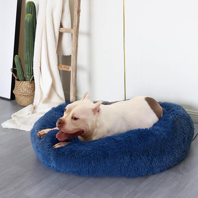 Fluffy Donut Dog Beds for Large Dogs Calming 35 Inches
