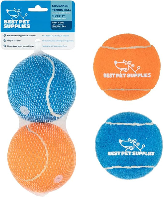 Best Pet Supplies Squeaky Tennis Toys for Dogs, 2-Pack, Heavy-Duty Interactive Pet Toys for Throwing and Fetching, Supports Exercise and Natural Behavior Training, Durable - Large