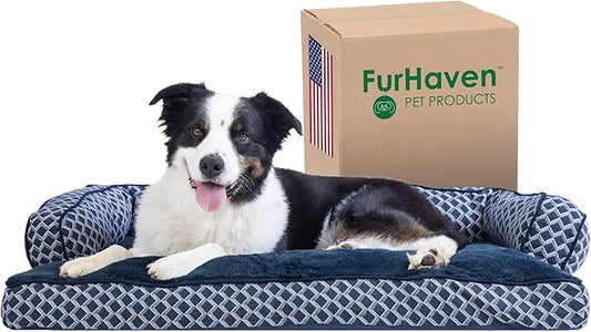 Furhaven Pillow Dog Bed for Large/Medium Dogs w/ Removable Bolsters & Washable Cover