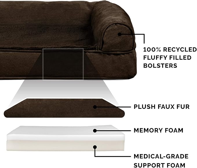 Furhaven Memory Foam Dog Bed for Large Dogs w/ Removable Bolsters & Washable Cover 125 lbs
