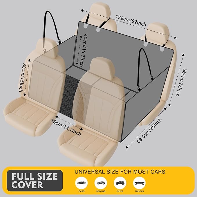 Car Dog Seat Cover Hard Bottom 500lbs Dog 1050D Heavy