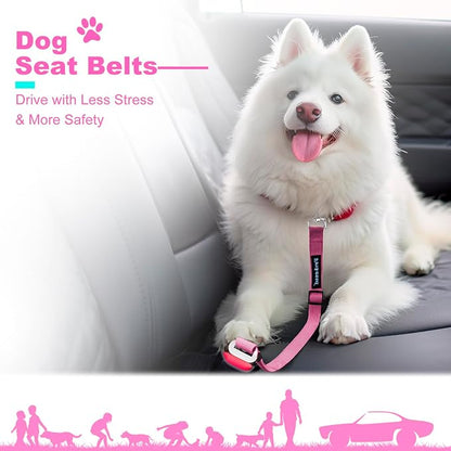 2 PCS Dog Seat Belt for Car Frskcssd Adjustable Dog Car Harness Heavy Duty Nylon Dog Safety Seat Belt Durable Pet Seat Belts for Small & Large Dogs Supports All Cars Quick & Easy Installation (Pink)