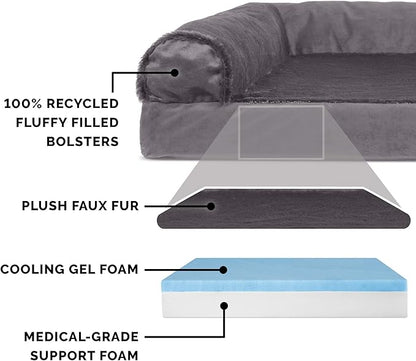 Furhaven Cooling Gel Dog Bed for Medium/Small Dogs w/ Removable Bolsters & Washable Cover 35 lbs