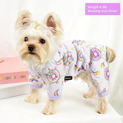 Pet Clothes Super Soft Dog Pajamas for Small Dogs Boy Girl Summer Dog Shirts Pjs Puppy Clothes 4 Leg Onesies Jumpsuit Clothing for Male Female Dogs Cat Pet Jammies Outfit (Large, Donut Purple)