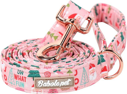 Christmas Dog Leash Durable Handmade Pink Santa Claus 120cm