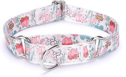 Martingale Dog Collars - Flower Multicolor Cute Patterns, Adjustable Nylon Training Dog Collar Suitable for Boy and Girl Dogs Medium Large Dogs (XL, White)