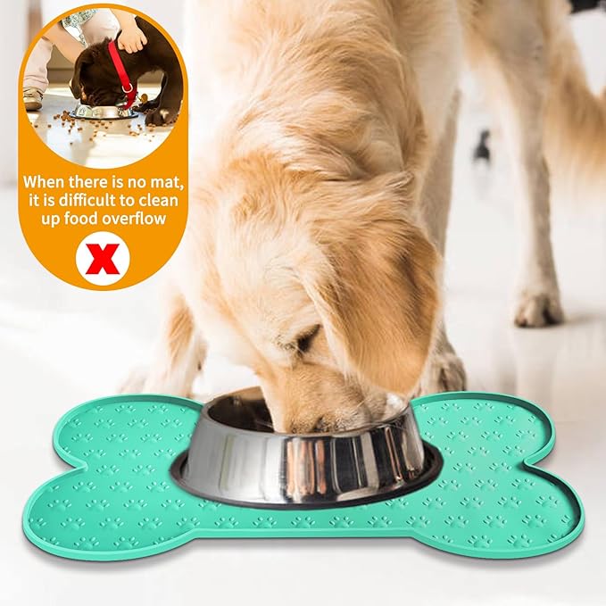 Dog Food Mat Anti-Slip Silicone Dog Bowl Mat Thicker Pet Placemat Waterproof Cat Feeder Pad with Raised Edge Puppy Kitten Feeding Mats Suitable Small Medium-Sized Dogs Cats Eating Tray