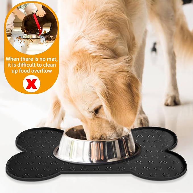 Dog Food Mat Anti-Slip Silicone Dog Bowl Mat Thicker Pet Placemat Waterproof Cat Feeder Pad with Raised Edge Puppy Kitten Feeding Mats Suitable Small Medium-Sized Dogs Cats Eating Tray