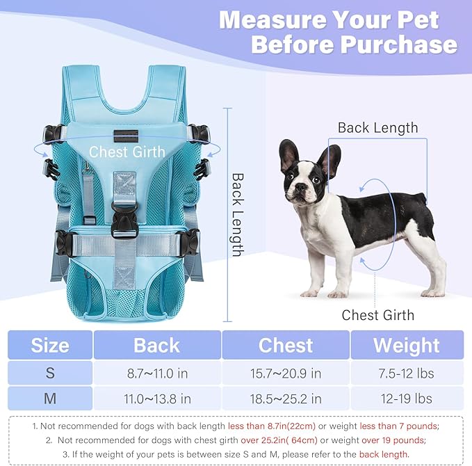 YUDODO Pet Dog Front Carrier Backpacks Multiple Adjustable Small Dog Chest Carrier Legs Out Easy-Fit Dog Travel Backpack Carrier for Hiking Camping for Small Medium Dogs Cats and Rabbit (Small,Blue)