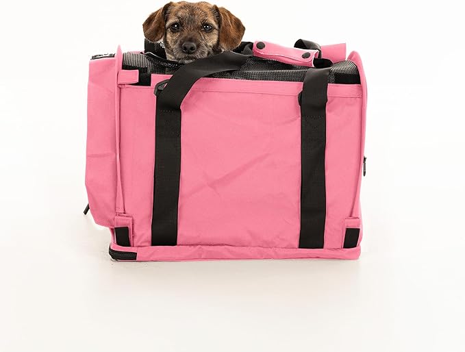 SturdiBag Pro 2.0 Pet Travel Carrier with Flexible Height for Cats and Dogs | Soft Sided Pet Carrier Bag with Safety Clips and Seatbelt Straps for Airplane or Car Travel | Medium, Soft Pink