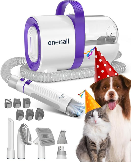 oneisall Dog Hair Vacuum & Dog Grooming Kit, Pet Grooming Vacuum with Pet Clipper Nail Grinder, 1.5L Dust Cup Dog Brush Vacuum with 7 Pet Grooming Tools for Shedding Pet Hair, Home Cleaning