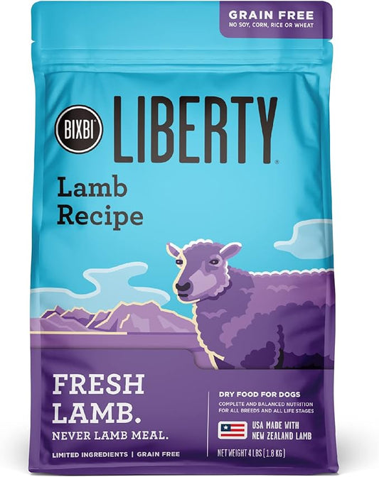 BIXBI Liberty Grain Free Dry Dog Food, Lamb Recipe, 4 lbs - Fresh Meat, No Meat Meal, No Fillers - Gently Steamed & Cooked - No Soy, Corn, Rice or Wheat for Easy Digestion - USA Made