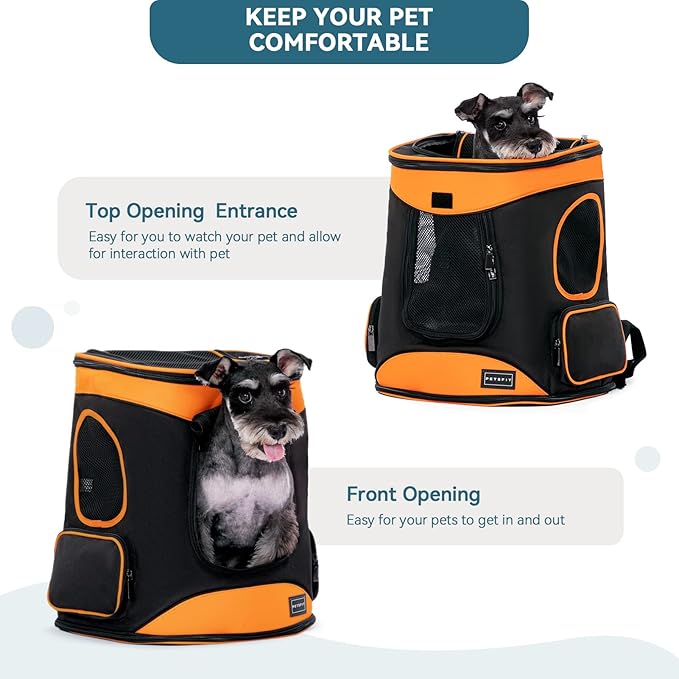 Petsfit Cat Backpack Carrier Easy-Fit Dog Travel Backpack Carrier for Hiking Walking Cycling Suitable for Small Medium Dogs Cats and Rabbits up to 22 Pounds, Orange