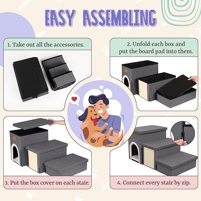 downluxe Dog Stairs for Small Dogs (3-Step Pet