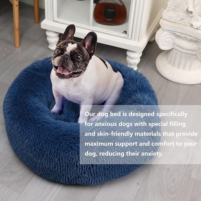 Puppy Bed for Calming Dog 23 Inches Navy 15 lbs
