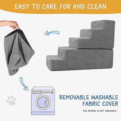 5-Step Dog Stairs to Bed, Dog Steps for High Beds and Couch, Non-Slip Pet Stairs for Small Dogs and Cats,Dog Bed Stairs, Grey, 3/4/5 Steps