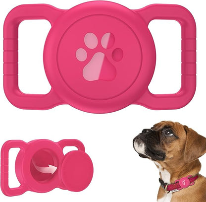 SANKALA Airtag Dog Collar Holder, [1 Pack] Waterproof Airtag Collar Holder for Dog, Silicone Full Body Covered Anti-Lost Protective Apple Airtag Case for Pet Collar - Fits All Width Collars, Rose