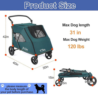 Dog Pet Stroller 4 Wheels, 100 Pounds,