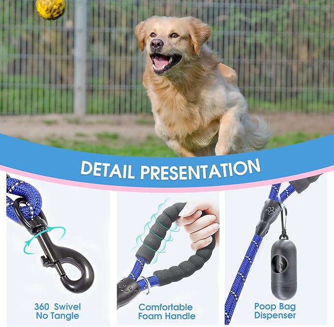 BAAPET 2/4/5/6 FT Dog Leash with Comfortable Padded Handle and Highly Reflective Threads for Small Medium and Large Dogs (6FT-1/2''
