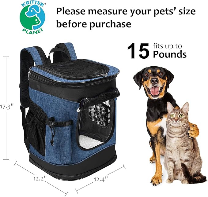 Kritter Planet Pet Carrier Backpack for Dogs and Cats, Breathable Pet Backpack with 2 Mesh Window,Portable Pet Carrier for Camping