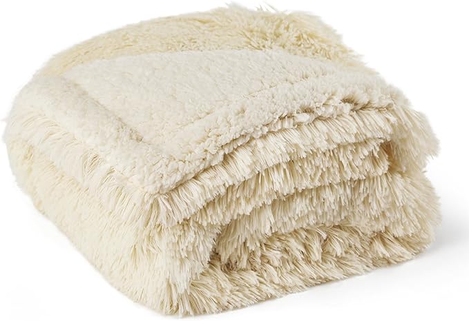 Bedsure Waterproof Dog Blankets for Large Dogs - Calming Cat Blanket for Couch Protector Washable, Long Faux Fur Pet Throw Blanket for Puppy, Reversible Furniture Protection, 40"x50", Cream