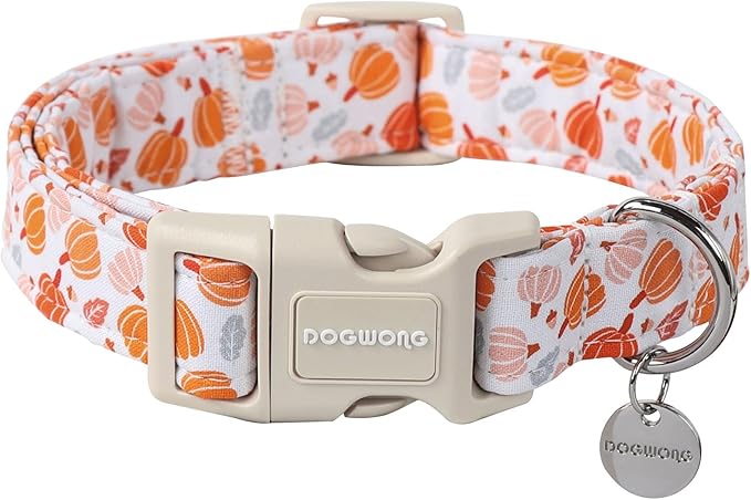 DOGWONG Cotton Fall Dog Collar, Pumpkin Dog Collar Adjustable Soft Natural Fabric Pet Dog Collar Cute Holiday Puppy Necklace for Small Medium Large Dog