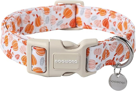 DOGWONG Cotton Fall Dog Collar, Pumpkin Dog Collar Adjustable Soft Natural Fabric Pet Dog Collar Cute Holiday Puppy Necklace for Small Medium Large Dog