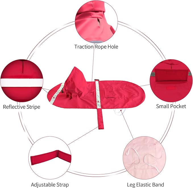 NACOCO Large Dog Raincoat Adjustable Pet Water Proof Clothes Lightweight Rain Jacket Poncho Hoodies with Strip Reflective (XXXL