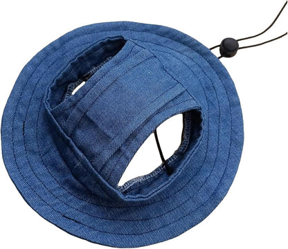 Generic Solid Dog Hat with Ear Hole Round Brim Dog Puppy Cat Sun Hat Bucket Hat Outdoor Sun Protection Pet Caps for Small Medium Cats Dogs Kitten Blue Large