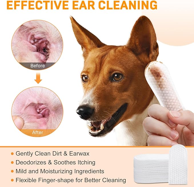 Ear Cleaner Finger Wipes for Dogs & Cats 100 Disposable