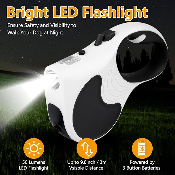 Retractable Dog Leash with Flashlight 16ft Walking Leash for Dogs up to 77lbs 360° Tangle-Free
