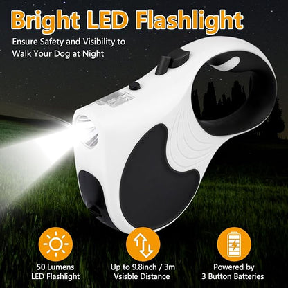 Retractable Dog Leash with Flashlight 16ft Walking Leash for Dogs up to 77lbs 360° Tangle-Free