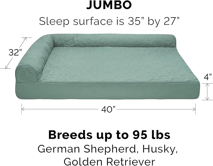 Furhaven Cooling Gel Dog Bed for Large Dogs w/ Removable Bolsters & Washable Cover 95 lbs