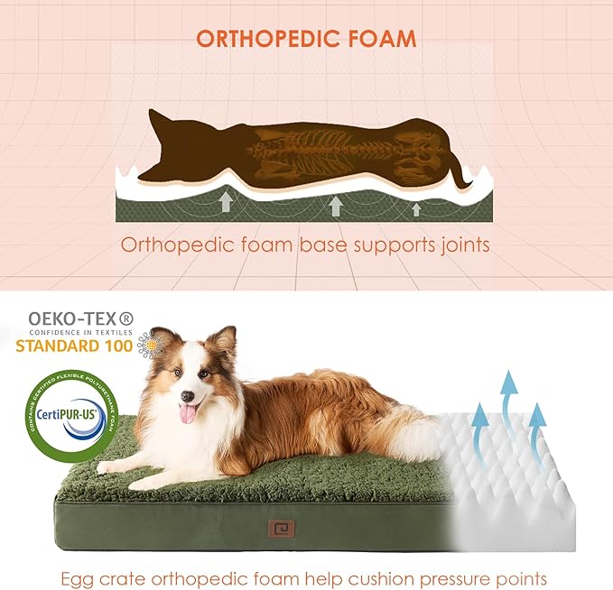 EHEYCIGA Orthopedic Foam Dog Bed for Large Dogs 35"L x 23"W x 3.5"Th, Dark