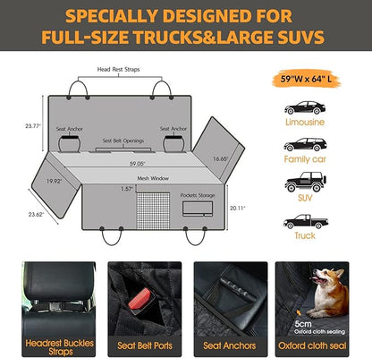 nzonpet Dog Back Seat Covers for Trucks 100% Waterproof F150- Black