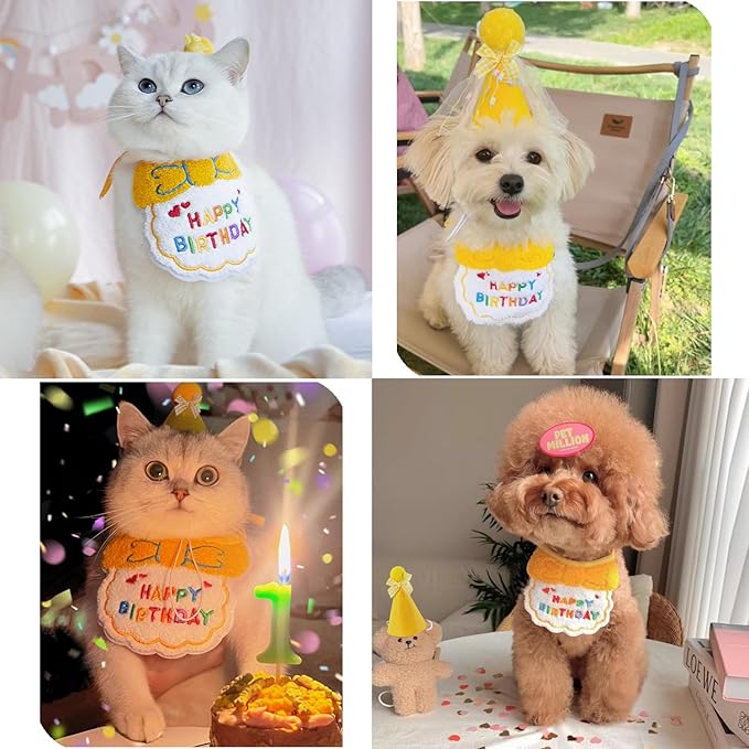 Dog Cat Birthday Party Supplies Outfit Bandana Bib Hat Fish Toy for Cats Puppy Small Dogs and Rabbits