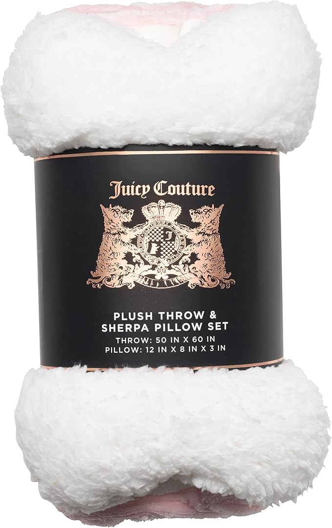 Juicy Couture Turquoise Pink/White Striped Dog Blanket with Sherpa Bone Shaped Pillow – Plush Puppy Blanket Throw