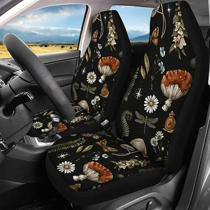 Mushroom Leaves Universal Car Seat Covers Full Set 4 Pieces