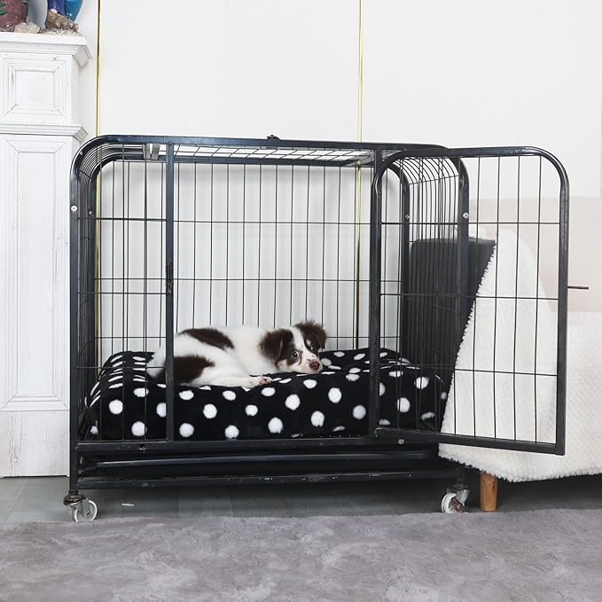 30 Inch Crate Pad Soft and Washable Dog Crate Pad 30x19 Perfect for Medium Dog Crate Bed Anti-Slip Short Plush Black with White Dots30x19