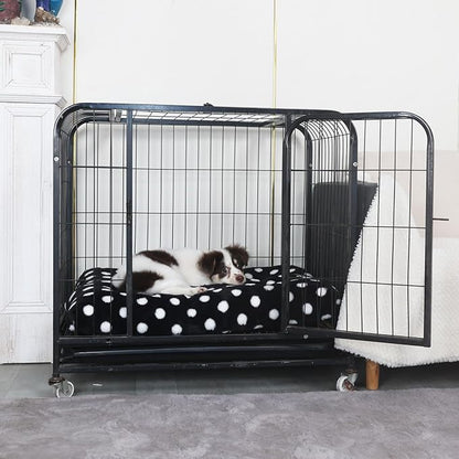 30 Inch Crate Pad Soft and Washable Dog Crate Pad 30x19 Perfect for Medium Dog Crate Bed Anti-Slip Short Plush Black with White Dots30x19