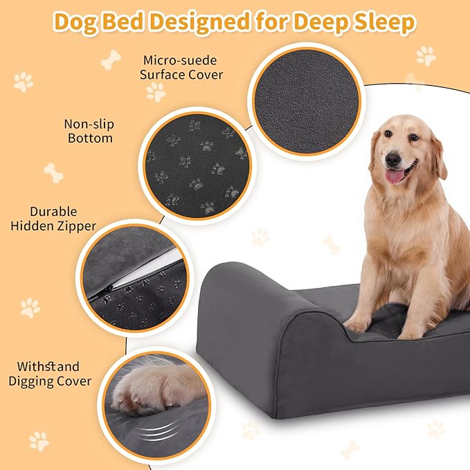 7" Orthopedic Dog Bed for Large Dogs and Extra Large Dogs - XL Dog Bed with Scratch-Resistant Microsuede Cover & Machine Washable Removable Waterproof Cover Jumbo Dog Bed (X-Large, Grey)