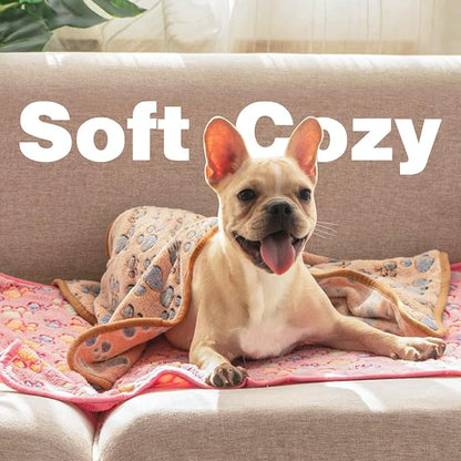 Pet Soft Dog Blankets Medium - Fluffy Cats Dogs Blankets Medium Dogs, Cute Paw Print Pet Throw Puppy Blankets Fleece(M,30 * 20")