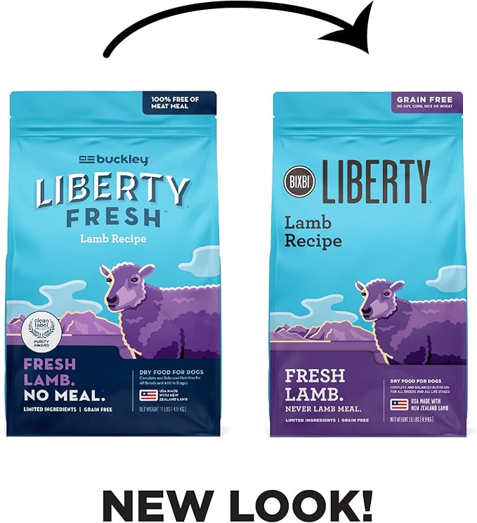 Bixbi Liberty Grain Free Dry Dog Food, Lamb Recipe, 11 lbs - Fresh Meat, No Meat Meal, No Fillers for Easy Digestion - USA Made