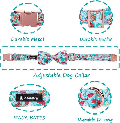 Maca Bates Summer Dog Collar with Fruit Icecream Print Bow Bowtie for Dogs Adjustable Breakaway Bow Tie Cute Puppy Collars Birthday Gift for Small Medium Large Girl Boy Male Female Puppies Pets