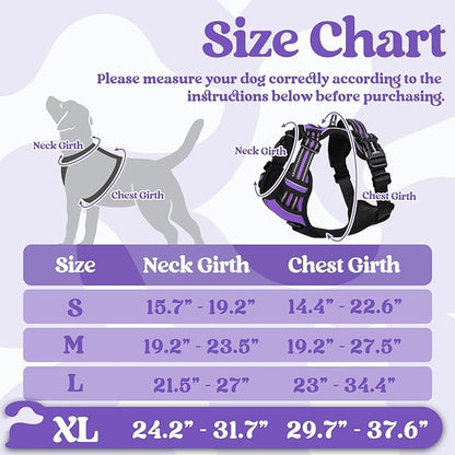 rabbitgoo Dog Harness for Large, No Pull Pet Harness with 3 Buckles, Adjustable Soft Padded Dog Vest with Instant Control Handle, Easy Walking Reflective Pet Vest for Extra Large Dogs, Purple, XL